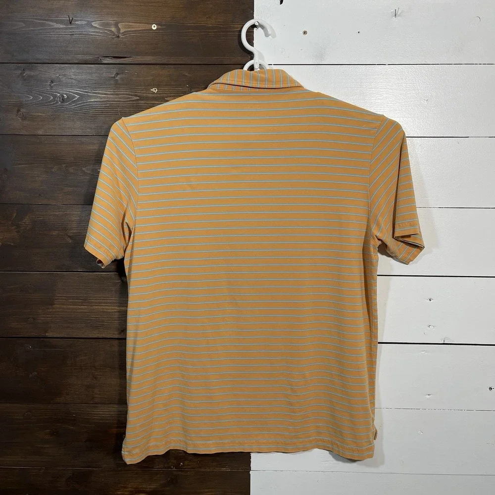 Peter Millar Polo Shirt Men's Large Orange Blue Striped‎ Cotton